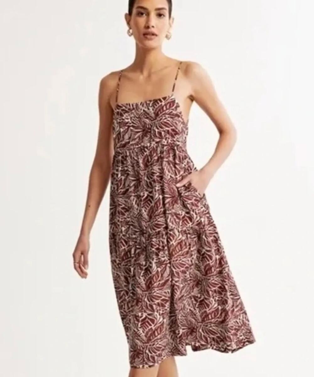 Abercrombie & Fitch Brown White Floral Trapeze Midi Sun Dress NWT Size M